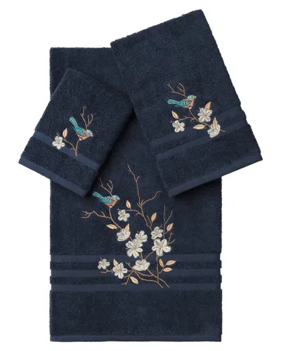 Linum Home Textiles Turkish Cotton Spring Time 3pc Embellished Towel Set In Blue