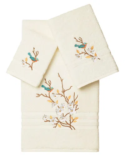 Linum Home Textiles Turkish Cotton Spring Time 3pc Embellished Towel Set In Cream