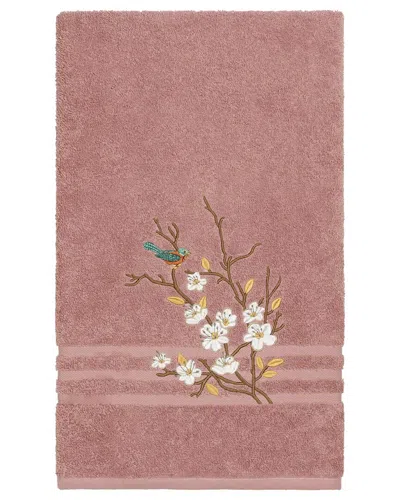 Linum Home Textiles Turkish Cotton Spring Time Embellished Bath Towel In Rose