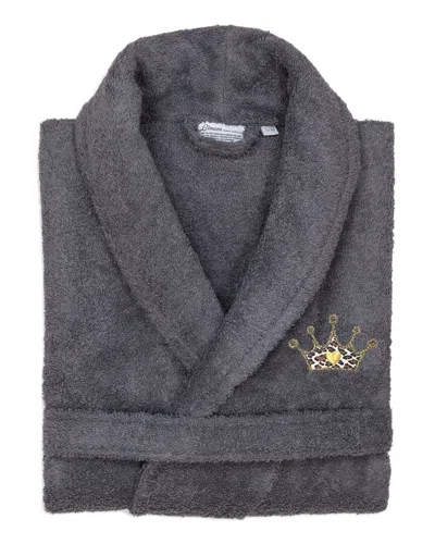 Linum Home Textiles Turkish Cotton Terry Bath Robe Embroidered With Cheetah Crown Design In Gray
