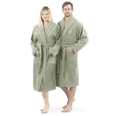 Linum Home Textiles Turkish Cotton Terry Cloth Mid-calf Bathrobe With Pockets In Green