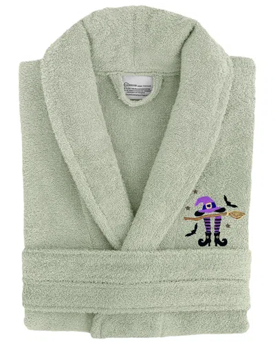 Linum Home Textiles Turkish Cotton Terry Embroidered Unisex Bath Robe In Green