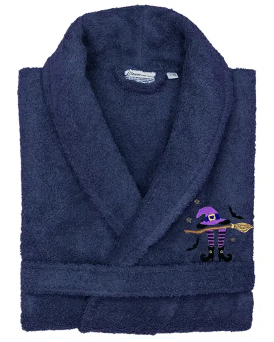 Linum Home Textiles Turkish Cotton Terry Embroidered Unisex Bath Robe In Blue