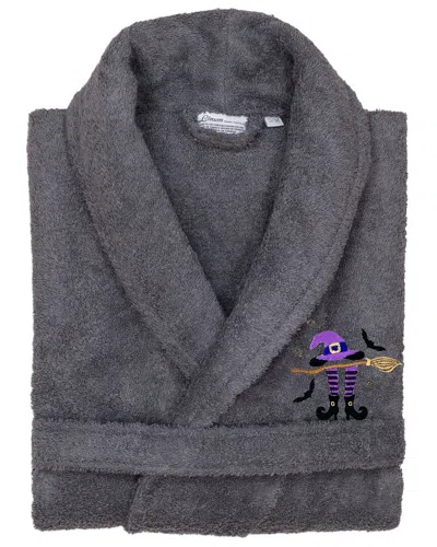 Linum Home Textiles Turkish Cotton Terry Embroidered Unisex Halloween Bath Robe In Gray