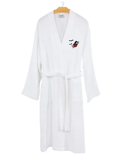 Linum Home Textiles Turkish Cotton Waffle Weave Embroidered Unisex Bathrobe In White