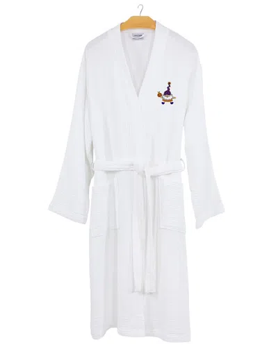 Linum Home Textiles Turkish Cotton Waffle Weave Embroidered Unisex Bathrobe In White