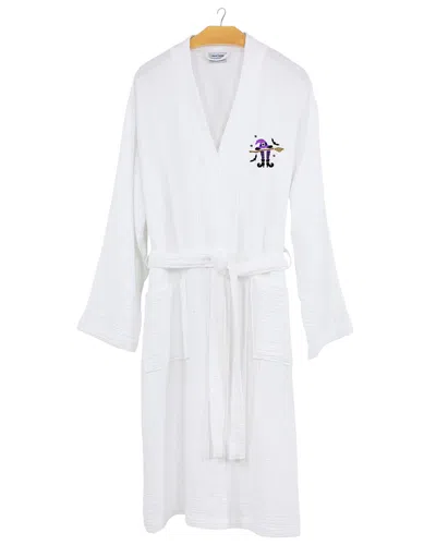 Linum Home Textiles Turkish Cotton Waffle Weave Embroidered Unisex Halloween Bathrobe In White
