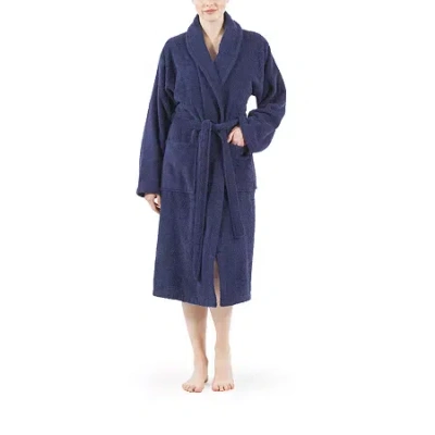 Linum Home Textiles Unisex Adult Terry Cloth Long Sleeve Long Length Robe In Blue
