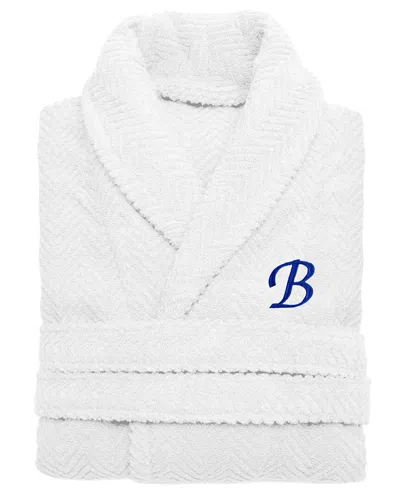 Linum Home Textiles Unisex Herringbone Weave Bathrobe (monogram, A-z) In White