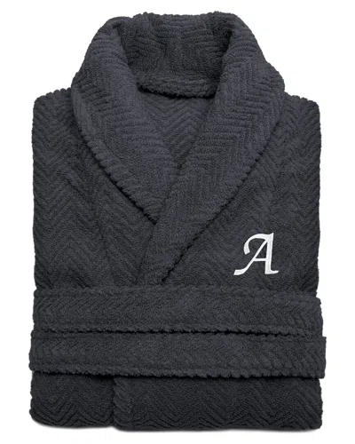 Linum Home Textiles Unisex Herringbone Weave Bathrobe (monogram In Gray