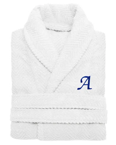 Linum Home Textiles Unisex Herringbone Weave Bathrobe (monogram In White