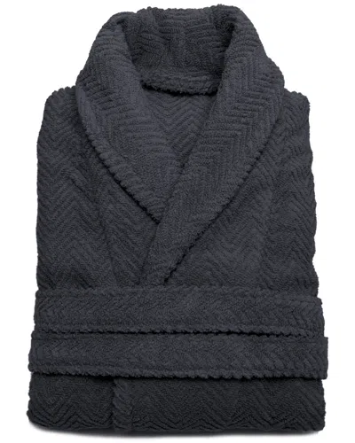 Linum Home Textiles Unisex Herringbone Weave Robe In Black