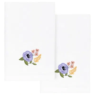 Linum Home Textiles Verano 2pc Embellished Fingertip Towel Set Turkish Cotton Fingertip Towel In White