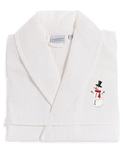 Linum Home Textiles Waffle Weave Embroidered Holiday Bath Robe In White