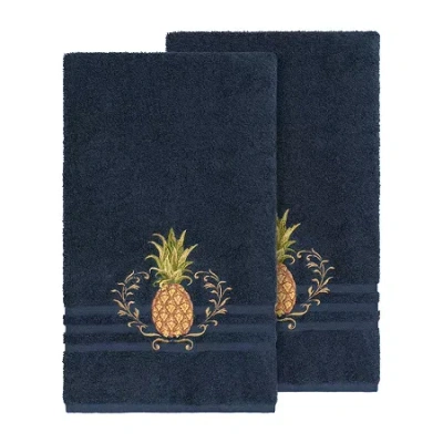 Linum Home Textiles Welcome Embellished 2-pc. Embellished Bath Towel In Blue