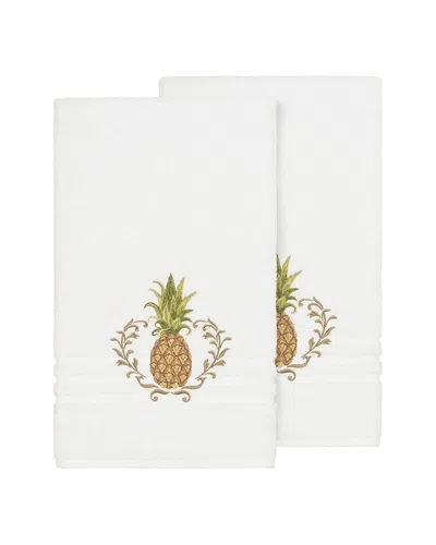 Linum Home Textiles Welcome Turkish Cotton 2pc Embellished Bath Towel Set In Burgundy