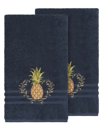 Linum Home Textiles Welcome Turkish Cotton 2pc Embellished Bath Towel Set In Black