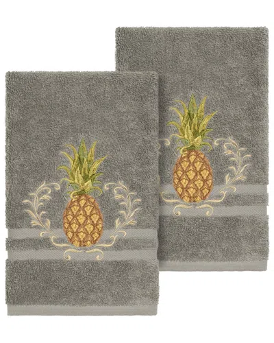 Linum Home Textiles Welcome Turkish Cotton 2pc Embellished Hand Towel Set In Brown