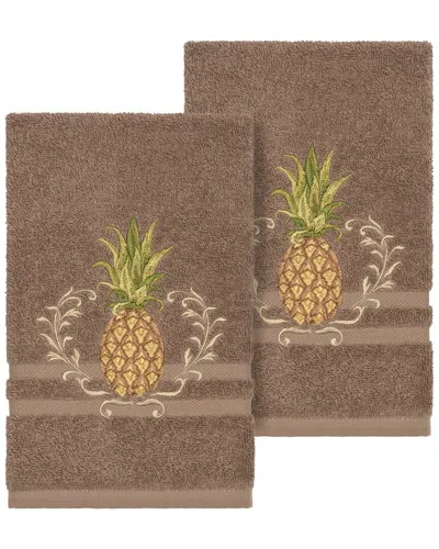 Linum Home Textiles Welcome Turkish Cotton 2pc Embellished Hand Towel Set In Burgundy
