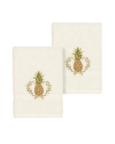 Linum Home Textiles Welcome Turkish Cotton 2pc Embellished Washcloth Set In Black