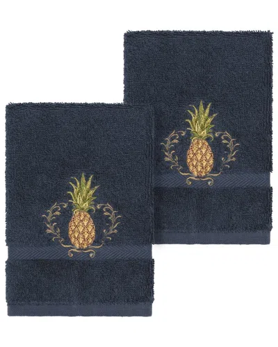 Linum Home Textiles Welcome Turkish Cotton 2pc Embellished Washcloth Set In Burgundy