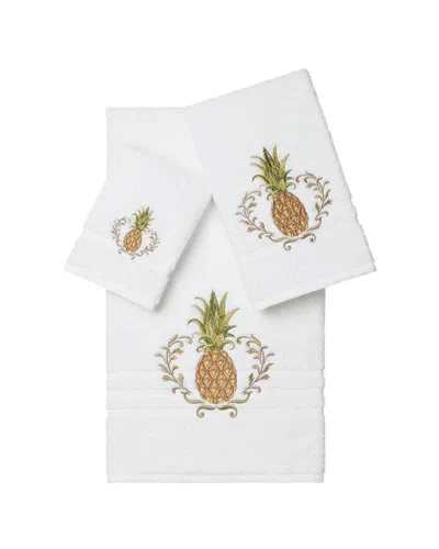 Linum Home Textiles Welcome Turkish Cotton 3pc Embellished Towel Set In White