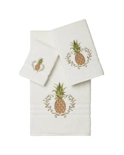 Linum Home Textiles Welcome Turkish Cotton 3pc Embellished Towel Set In Gold