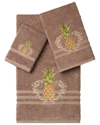 Linum Home Textiles Welcome Turkish Cotton 3pc Embellished Towel Set In Gold