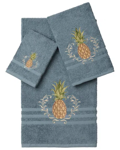 Linum Home Textiles Welcome Turkish Cotton 3pc Embellished Towel Set In Gray