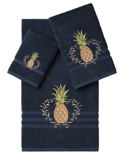 Linum Home Textiles Welcome Turkish Cotton 3pc Embellished Towel Set In Black