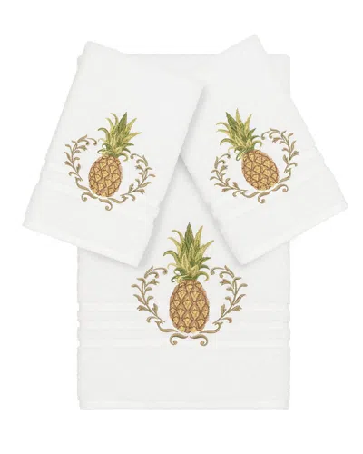 Linum Home Textiles Welcome Turkish Cotton 3pc Embellished Towel Set In White