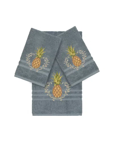 Linum Home Textiles Welcome Turkish Cotton 3pc Embellished Towel Set In Gray