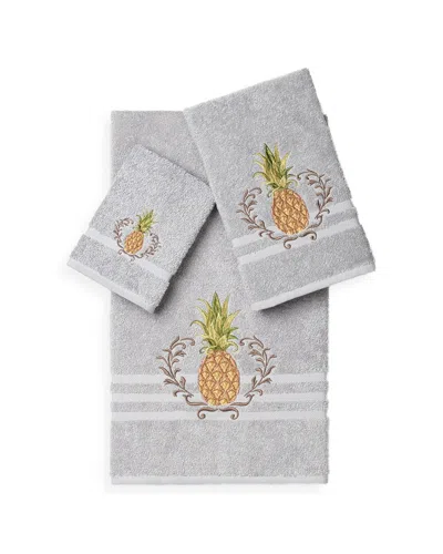 Linum Home Textiles Welcome Turkish Cotton 3pc Embellished Towel Set In Gray