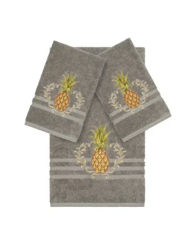 Linum Home Textiles Welcome Turkish Cotton 3pc Embellished Towel Set In Gray