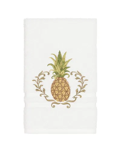 Linum Home Textiles Welcome Turkish Cotton Embellished Hand Towel In Blue