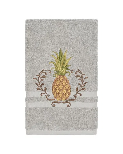Linum Home Textiles Welcome Turkish Cotton Embellished Hand Towel In Gray