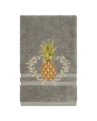 Linum Home Textiles Welcome Turkish Cotton Embellished Hand Towel In Gray