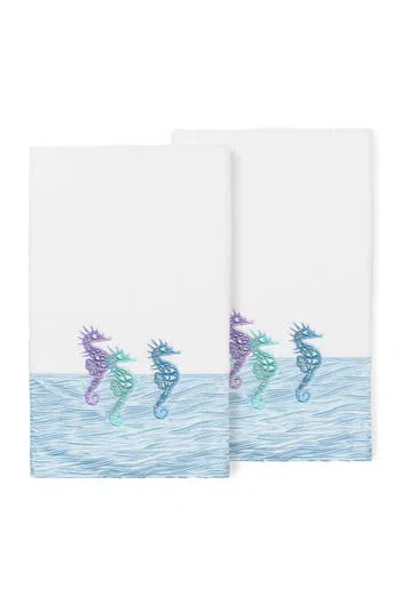 Linum Home Textiles White/blue Sofia Embellished Bath Towel