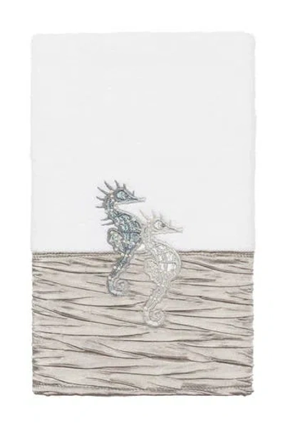 Linum Home Textiles White/gray Sofia Embellished Hand Towel In Neutral
