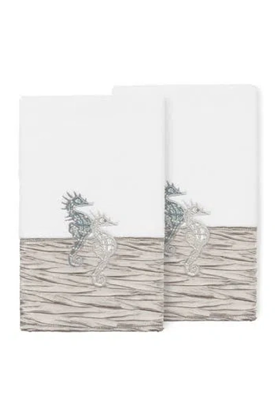 Linum Home Textiles White/gray Sofia Embellished Hand Towel In Metallic