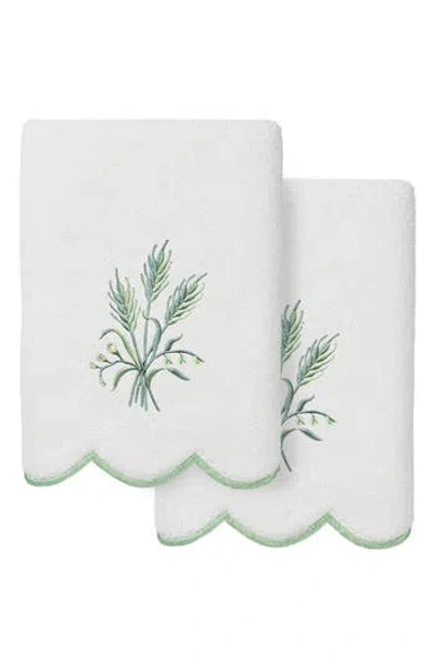 Linum Home Textiles Whitney Scallop Set Of 2 Turkish Cotton Hand Towels In Green