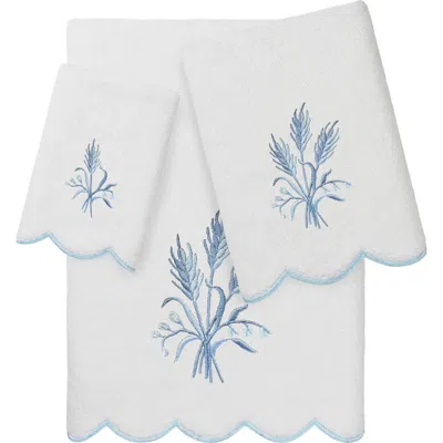 Linum Home Textiles Whitney Scalloped 3-piece Embellished Towel Set In Blue