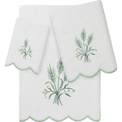 Linum Home Textiles Whitney Scalloped 3-piece Embellished Towel Set In Green