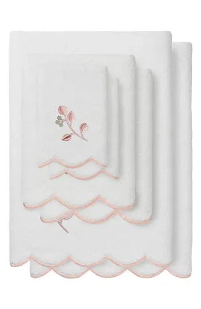 Linum Home Textiles Wild Branch Scallop 6-piece Assorted Towels Set In White/ Pink