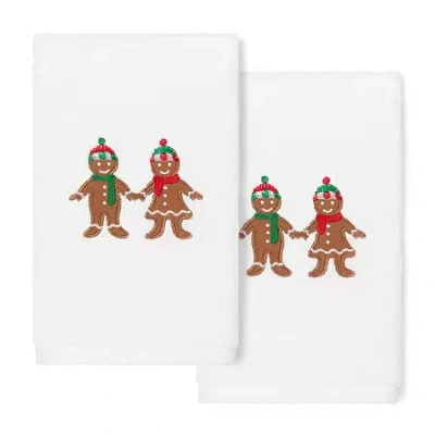 Linum Home Textiles Xmas Gingerbread Embroidered 2-pc. Hand Towel In White