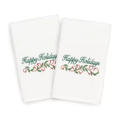 Linum Home Textiles Xmas Happy Holidays 2-pc. Hand Towel In White