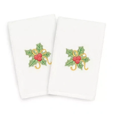 Linum Home Textiles Xmas Holly Bunch Embroidered 2-pc. Hand Towel In White