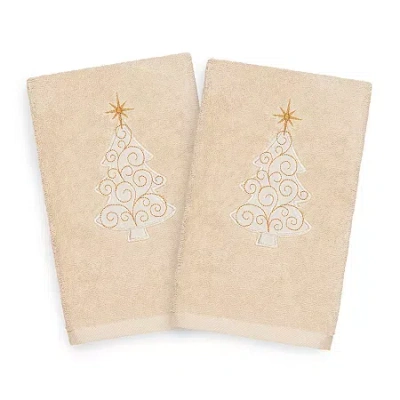 Linum Home Textiles Xmas Scroll Tree Embroidered 2-pc. Hand Towel In Neutral