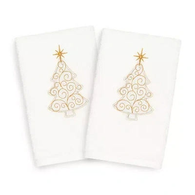 Linum Home Textiles Xmas Scroll Tree Embroidered 2-pc. Hand Towel In White