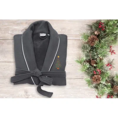 Linum Home Textiles X'mas Tree Embroidered 100% Turkish Cotton Waffle Bathrobe In Dark Gray